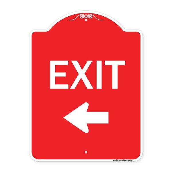 Parking Lot Sign Exit Sign Left Arrow, Red & White Aluminum Sign, 24" L, 18" H, RW-1824-23422